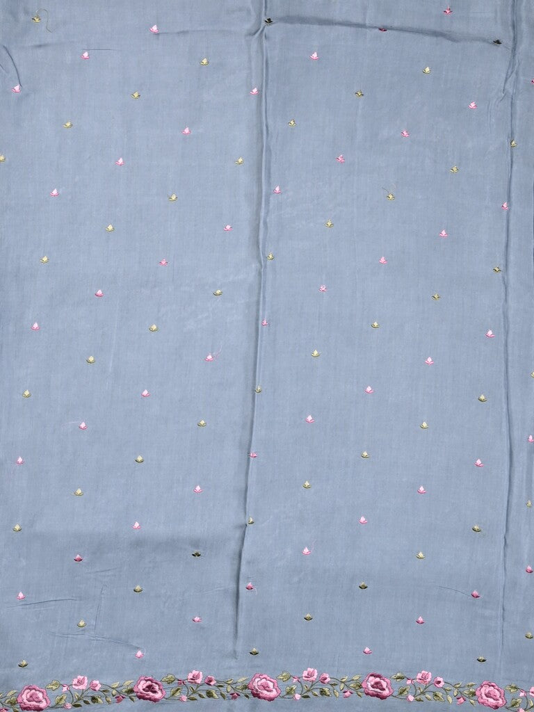 Dola tissue fancy saree grey color allover stripes & designer fancy border with running pallu and embroidery blouse