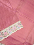 Dola tissue fancy saree onion pink color allover stripes & designer fancy border with running pallu and embroidery blouse