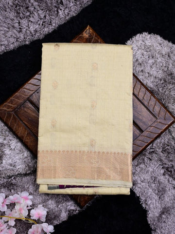 Raw silk pattu saree cream color allover zari motifs & zari border with contrast plain pallu and plain blouse