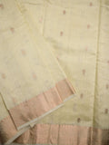 Raw silk pattu saree cream color allover zari motifs & zari border with contrast plain pallu and plain blouse