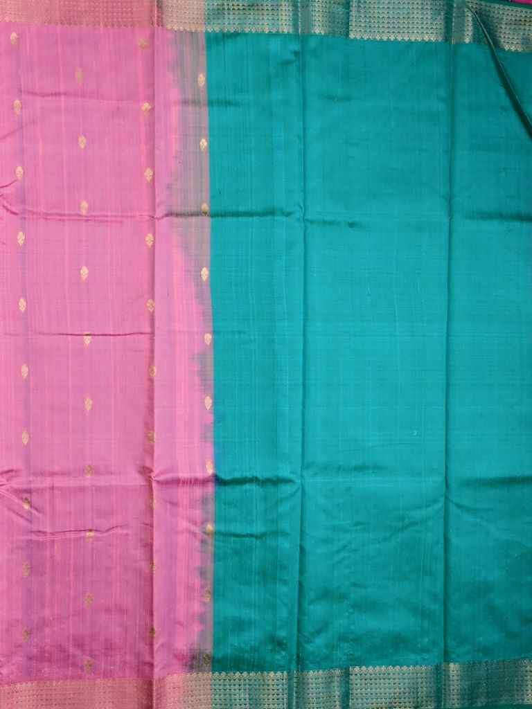 Raw silk pattu saree baby pink color allover zari motifs & zari border with contrast plain pallu and plain blouse