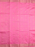 Raw silk pattu saree baby pink color allover zari motifs & zari border with contrast plain pallu and plain blouse