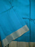 Raw silk pattu saree sky blue color allover plain & small zari border with contrast ikkath pallu and ikkath blouse