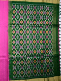 Raw silk pattu saree rose pink color allover plain & small zari border with contrast ikkath pallu and ikkath blouse