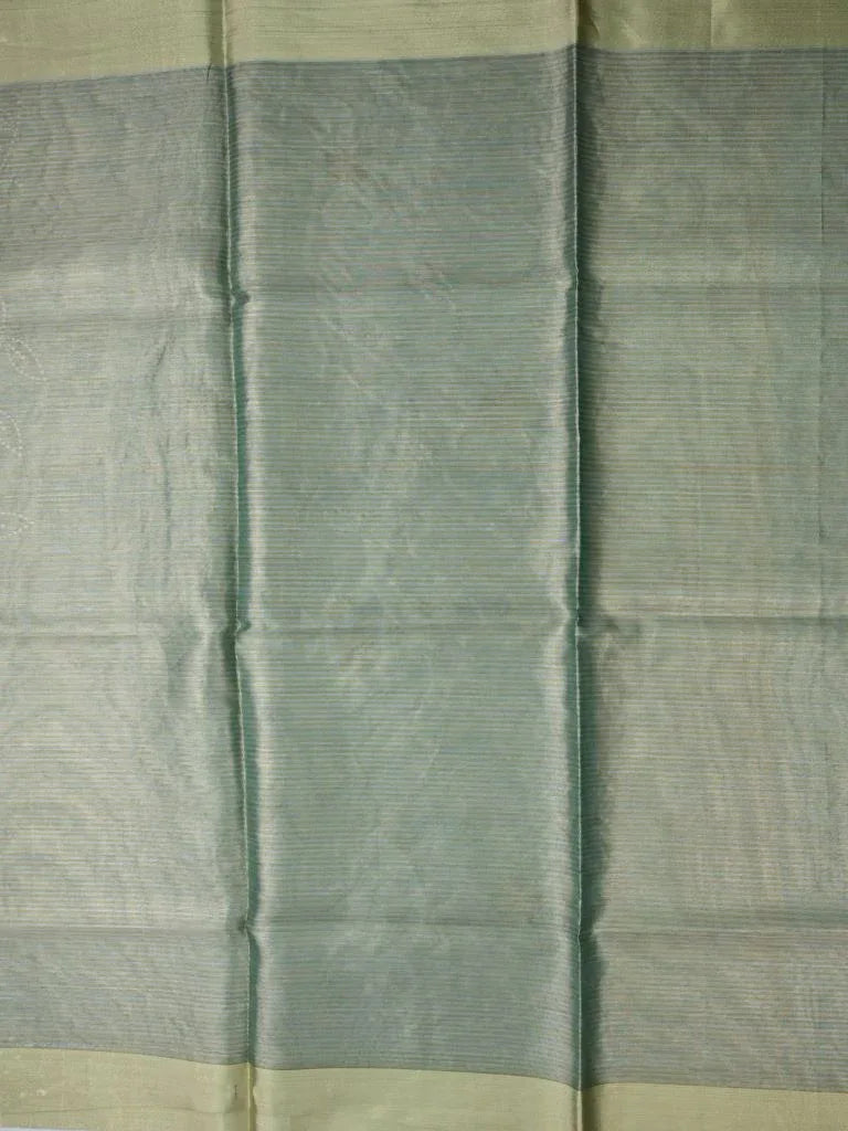 Organza tissue fancy saree grey color allover weaves & small kaddi border with short pallu and plain blouse