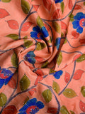 Tussar fancy saree peach color allover prints & with small kaddi border with printed pallu and plain blouse