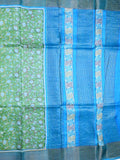 Tussar fancy saree light green color allover prints & with small kaddi border with printed pallu and plain blouse