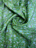 Tussar fancy saree light green color allover prints & with small kaddi border with printed pallu and plain blouse