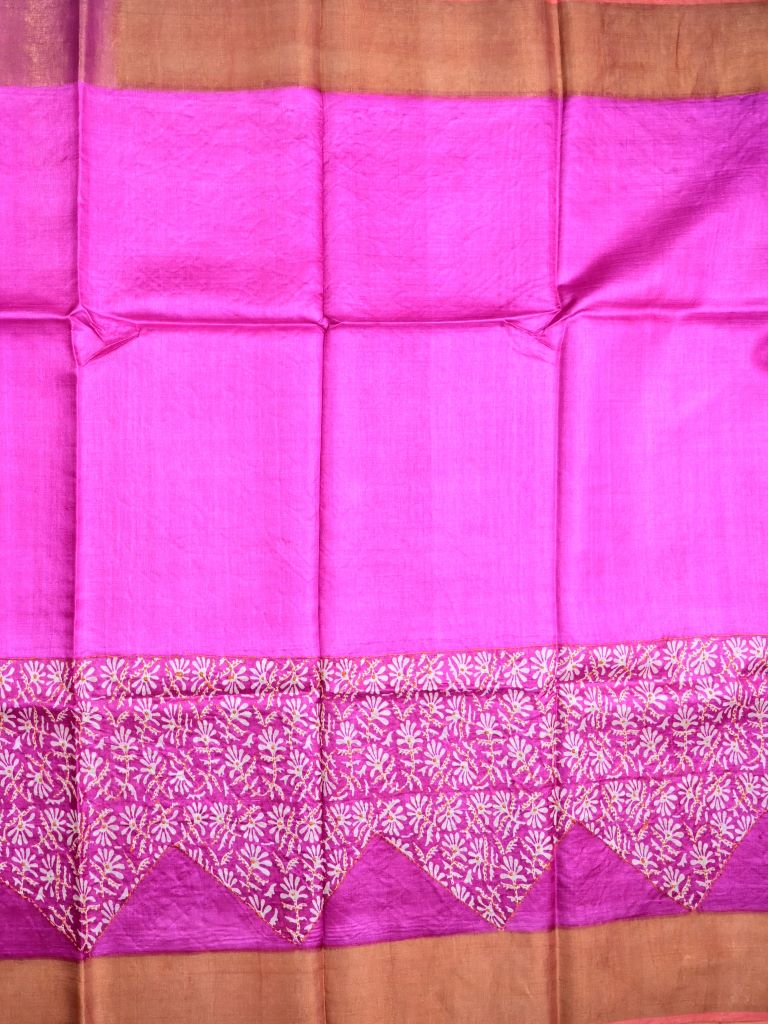 Tussar fancy saree purple color allover prints & with small kaddi border with printed pallu and plain blouse