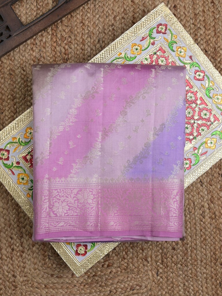 Raw mango pattu saree light purple color allover zari weaves & zari border with rich pallu and attached plain blouse