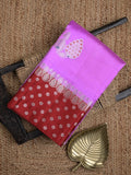 Chiniya pattu saree lavender color allover zari weaves & zari border with brocade pallu and attached contrast blouse