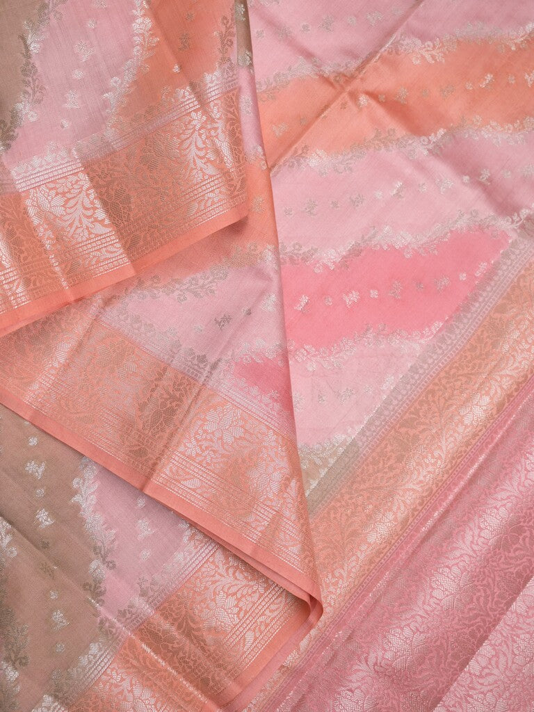 Raw mango pattu saree peach color allover zari weaves & zari border with rich pallu and attached plain blouse