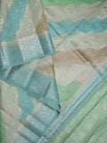 Raw mango pattu saree light blue color allover zari weaves & zari border with rich pallu and attached plain blouse