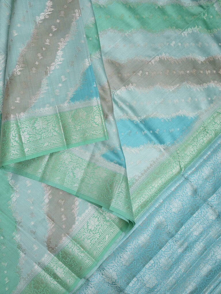 Raw mango pattu saree lux green color allover zari weaves & zari border with rich pallu and attached plain blouse