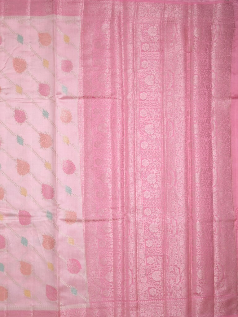 Raw mango pattu saree baby pink color allover zari weaves & zari border with rich pallu and attached plain blouse