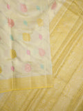 Raw mango pattu saree cream color allover zari weaves & zari border with rich pallu and attached plain blouse