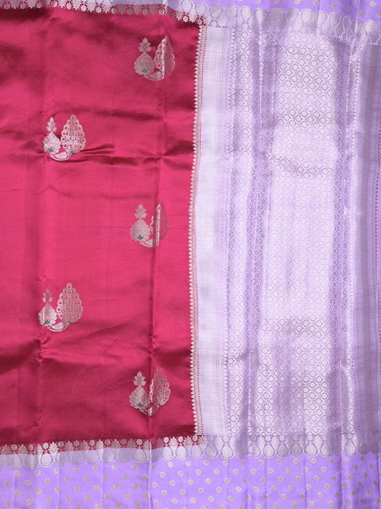 Chiniya pattu saree maroon color allover zari weaves & zari border with brocade pallu and attached contrast blouse