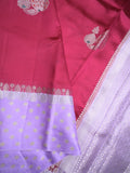 Chiniya pattu saree maroon color allover zari weaves & zari border with brocade pallu and attached contrast blouse