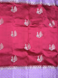 Chiniya pattu saree maroon color allover zari weaves & zari border with brocade pallu and attached contrast blouse