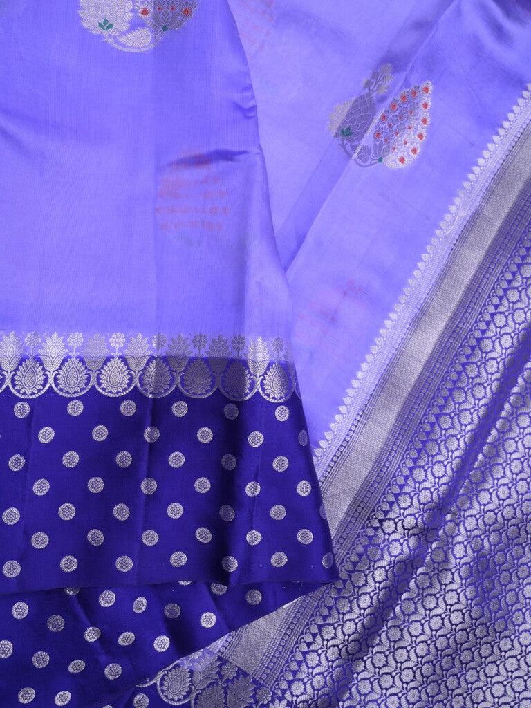 Chiniya pattu saree sky blue color allover zari weaves & zari border with brocade pallu and attached contrast blouse