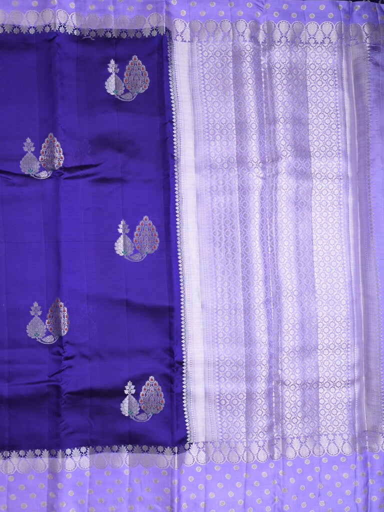 Chiniya pattu saree royal blue color allover zari weaves & zari border with brocade pallu and attached contrast blouse