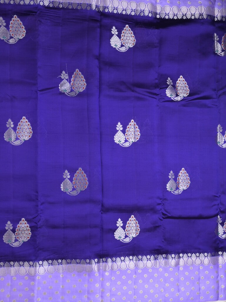 Chiniya pattu saree royal blue color allover zari weaves & zari border with brocade pallu and attached contrast blouse