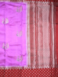 Chiniya pattu saree lavender color allover zari weaves & zari border with brocade pallu and attached contrast blouse