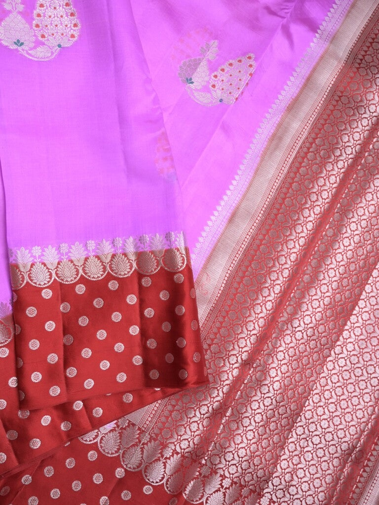 Chiniya pattu saree lavender color allover zari weaves & zari border with brocade pallu and attached contrast blouse