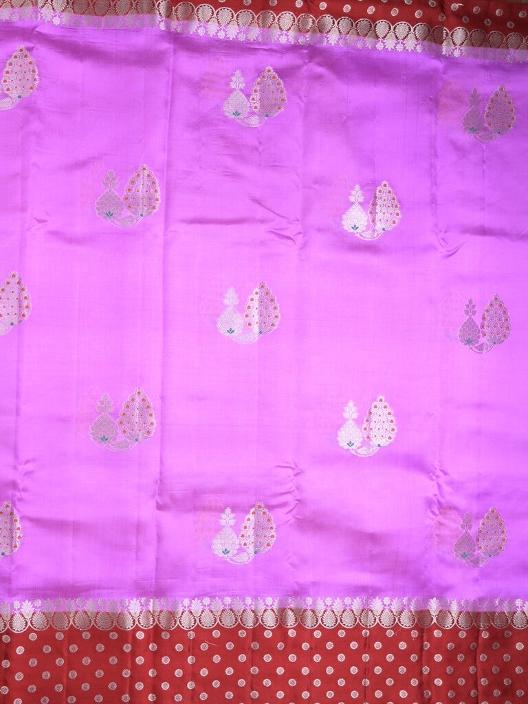 Chiniya pattu saree lavender color allover zari weaves & zari border with brocade pallu and attached contrast blouse