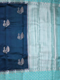 Chiniya pattu saree navy blue color allover zari weaves & zari border with brocade pallu and attached contrast blouse