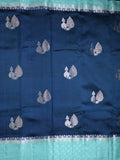 Chiniya pattu saree navy blue color allover zari weaves & zari border with brocade pallu and attached contrast blouse