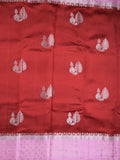 Chiniya pattu saree red color allover zari weaves & zari border with brocade pallu and attached contrast blouse