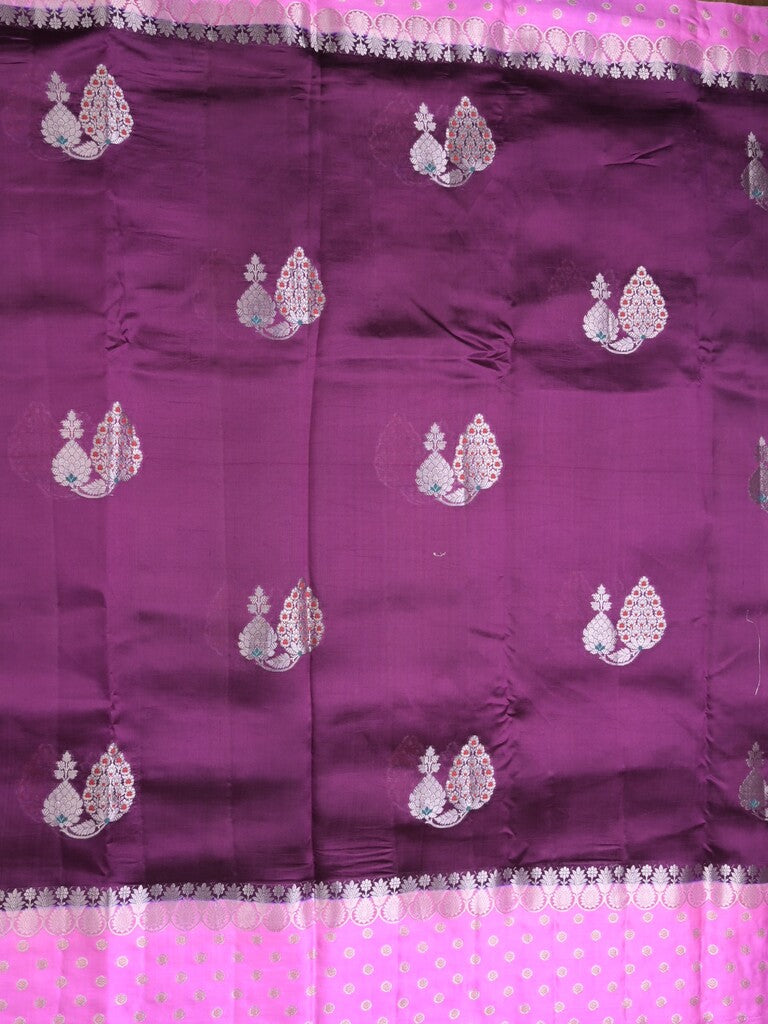 Chiniya pattu saree wine color allover zari weaves & zari border with brocade pallu and attached contrast blouse