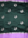 Chiniya pattu saree dark green color allover zari weaves & zari border with brocade pallu and attached contrast blouse