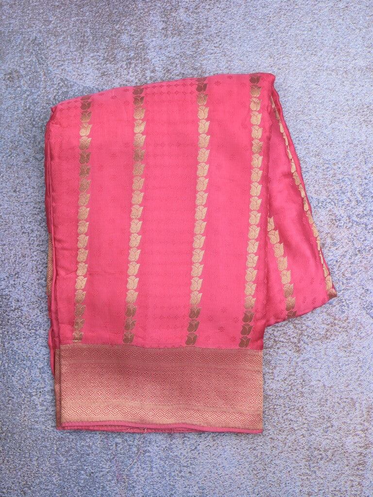 Crape fancy saree light pink color allover zari weaves & zari border with zari pallu and plain blouse