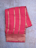 Crape fancy saree rose pink color allover zari weaves & zari border with zari pallu and plain blouse