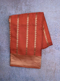 Crape fancy saree orange color allover zari weaves & zari border with zari pallu and plain blouse