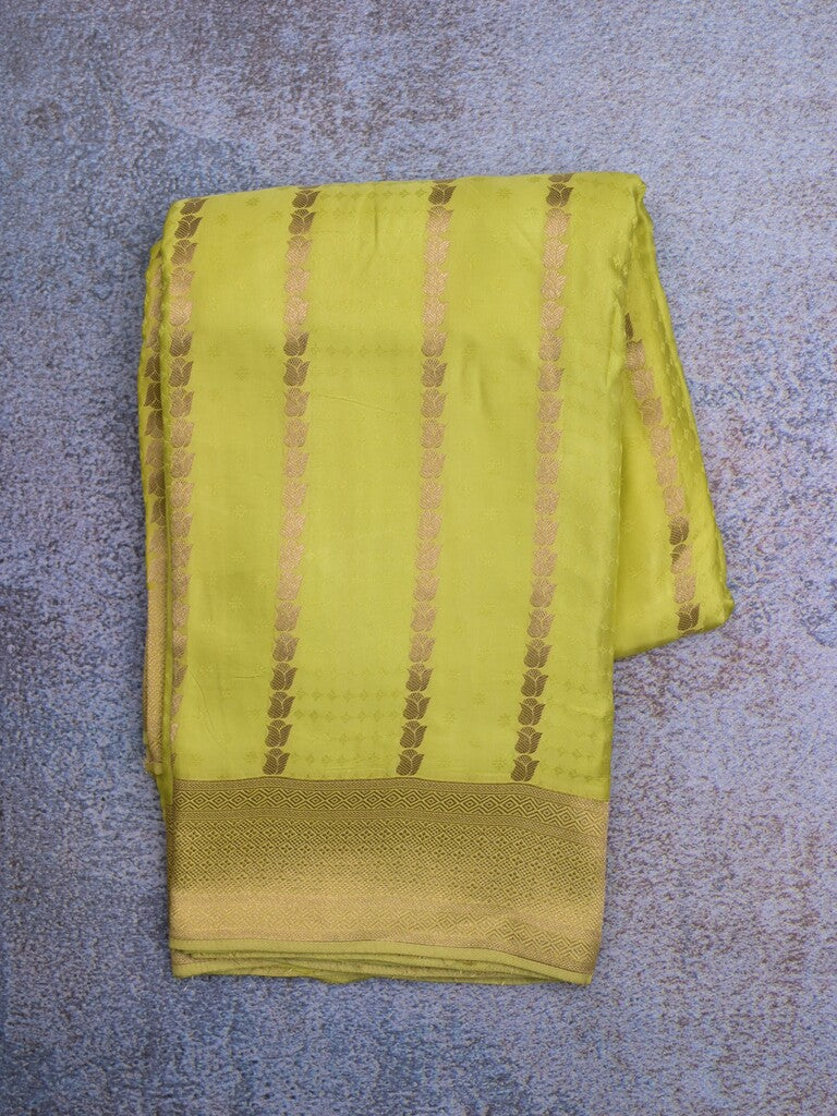 Crape fancy saree lemon yellow color allover zari weaves & zari border with zari pallu and plain blouse