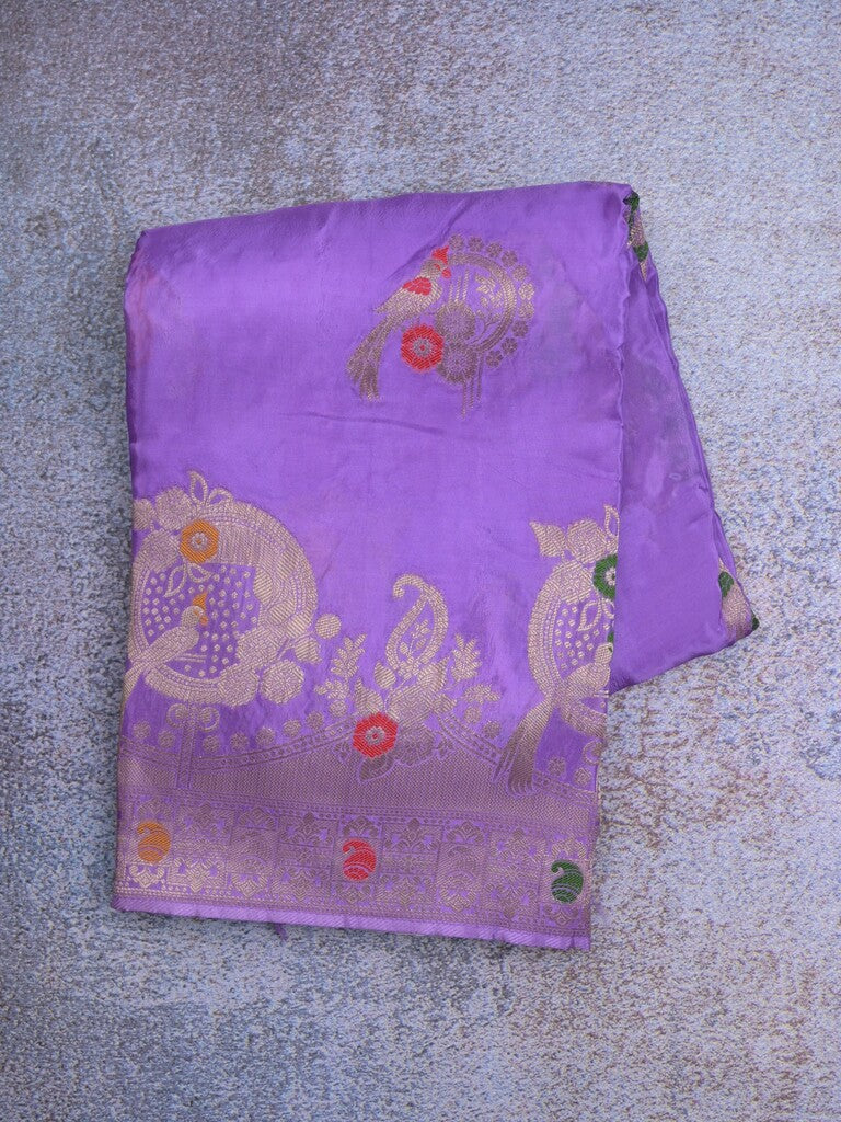 Tabby silk fancy saree lavender color allover zari weaves & zari border with zari pallu and attached plain blouse