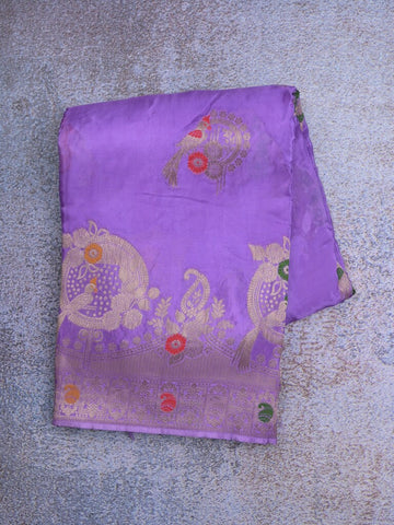 Tabby silk fancy saree lavender color allover zari weaves & zari border with zari pallu and attached plain blouse