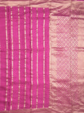 Crape fancy saree onion pink color allover zari weaves & zari border with zari pallu and plain blouse