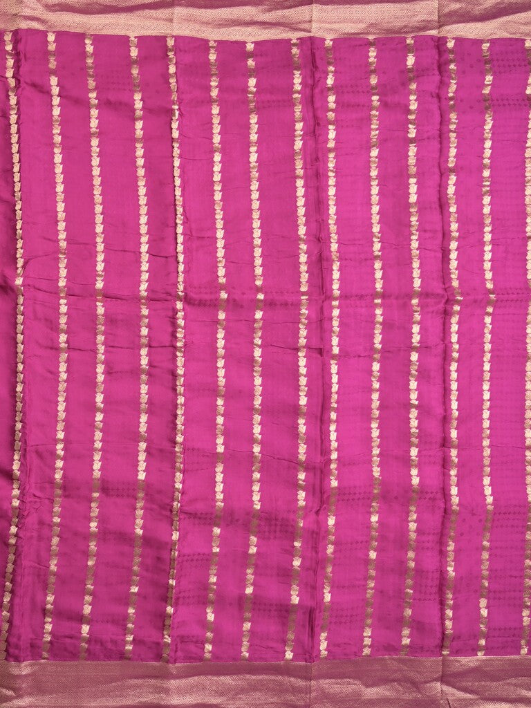 Crape fancy saree onion pink color allover zari weaves & zari border with zari pallu and plain blouse