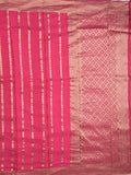 Crape fancy saree rose pink color allover zari weaves & zari border with zari pallu and plain blouse