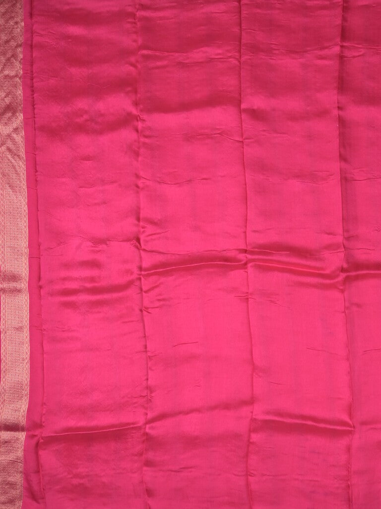 Crape fancy saree rose pink color allover zari weaves & zari border with zari pallu and plain blouse