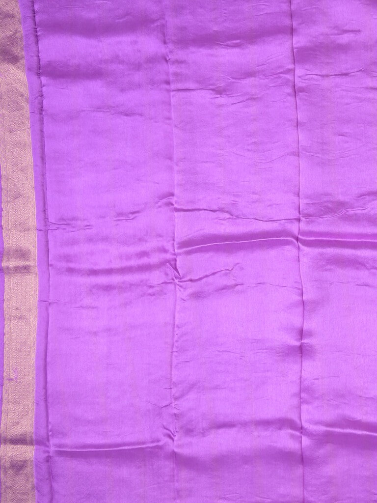 Crape fancy saree purple color allover zari weaves & zari border with zari pallu and plain blouse