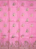 Tabby silk fancy saree baby pink color allover zari weaves & zari border with zari pallu and attached plain blouse