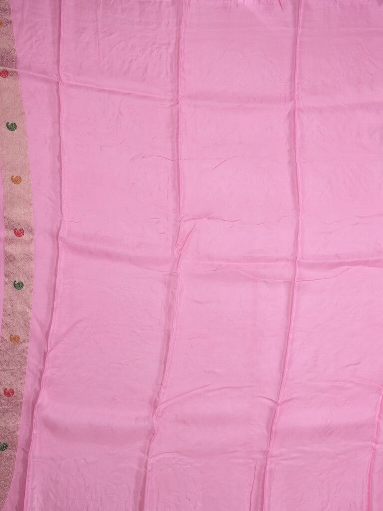 Tabby silk fancy saree baby pink color allover zari weaves & zari border with zari pallu and attached plain blouse