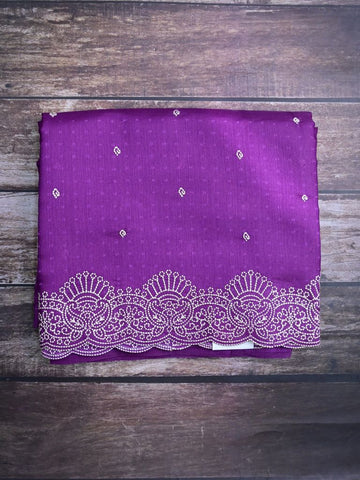 Soft tussar kora fancy saree purple color allover embroidery butis & cutwork embroidery with running pallu and plain blouse