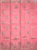 Tabby silk fancy saree light pink color allover zari weaves & zari border with zari pallu and attached plain blouse