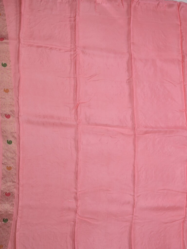 Tabby silk fancy saree light pink color allover zari weaves & zari border with zari pallu and attached plain blouse